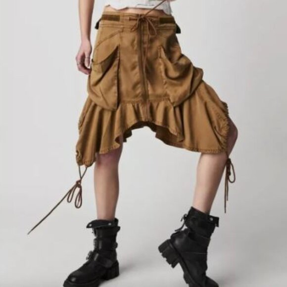 Free People Paxton Parachute Utility Skirt Asymmetrical Size 6 Cottagecore - Picture 3 of 14